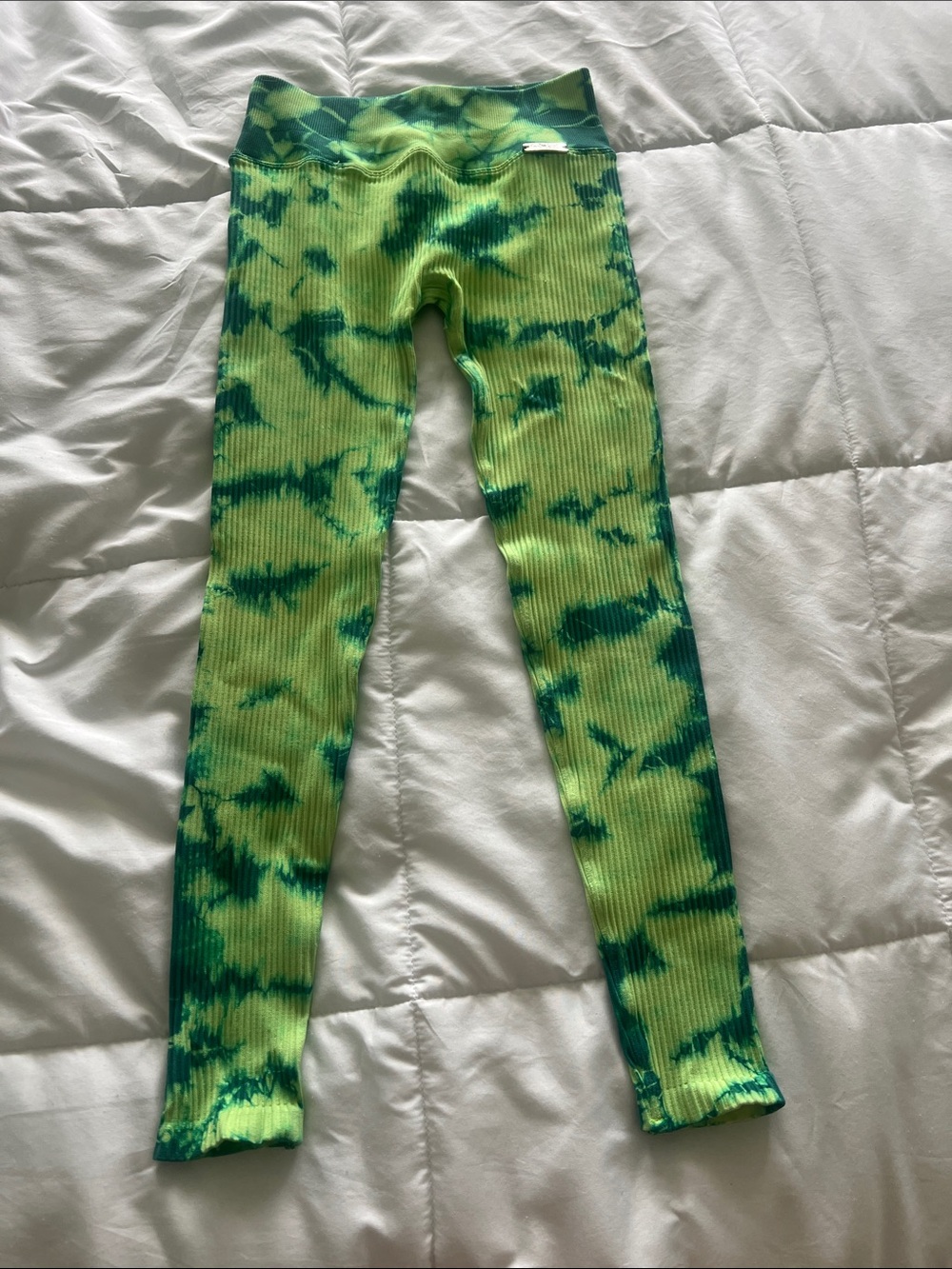 Bombshell Sportswear Lime and Teal Tie-Dye Ribbed Girls' Leggings